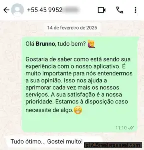 Conversa no WhatsApp com Brunno: Tudo ótimo. Gostei muito.