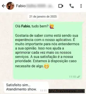 Conversa no WhatsApp com Fabio: Satisfeito sim. Atendimento show.